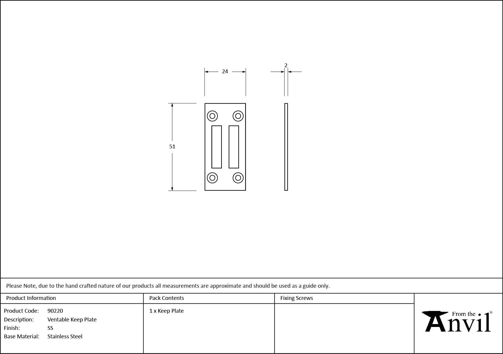 SS Ventable Keep Plate