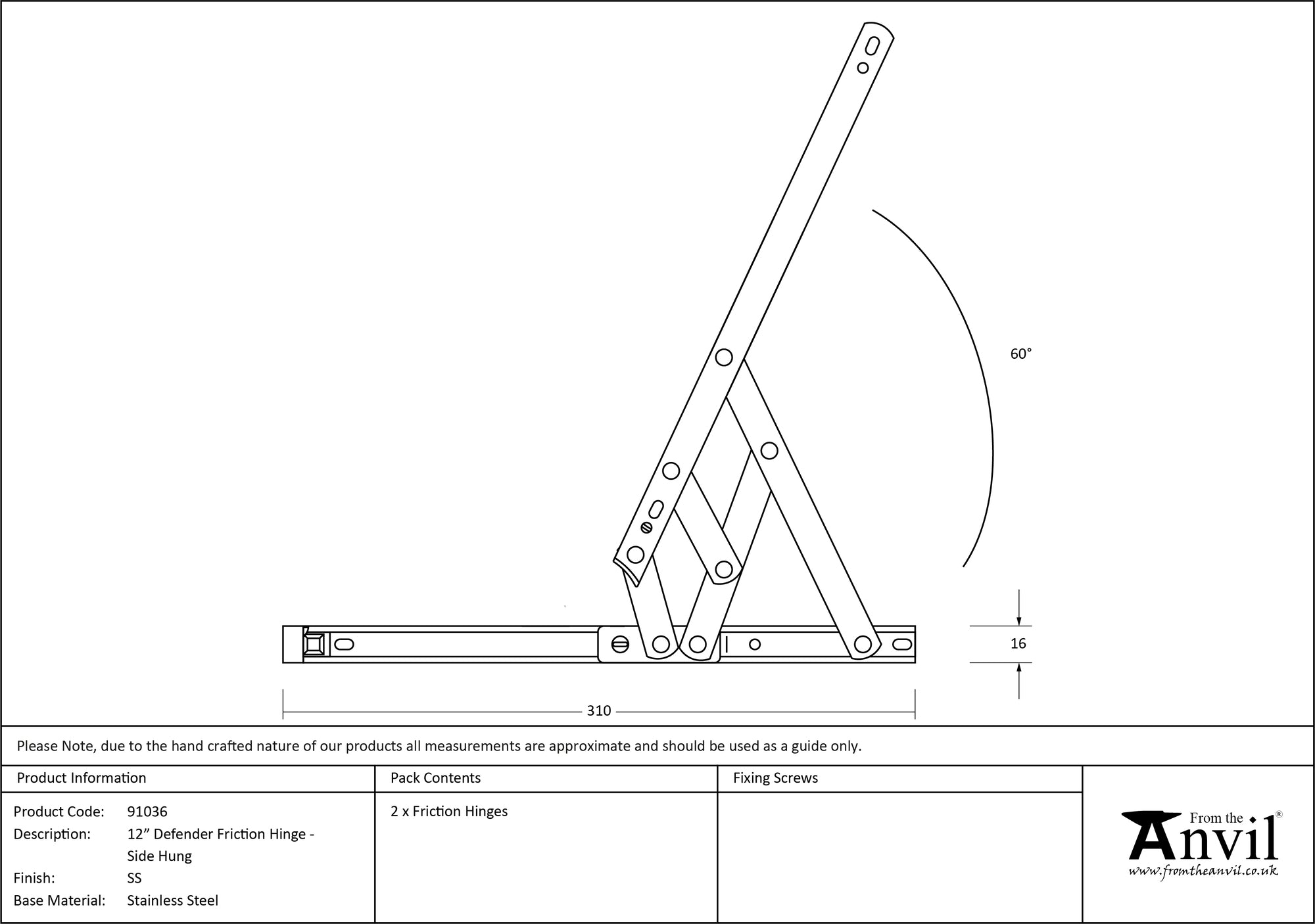 SS Defender Friction Hinge - Side hung