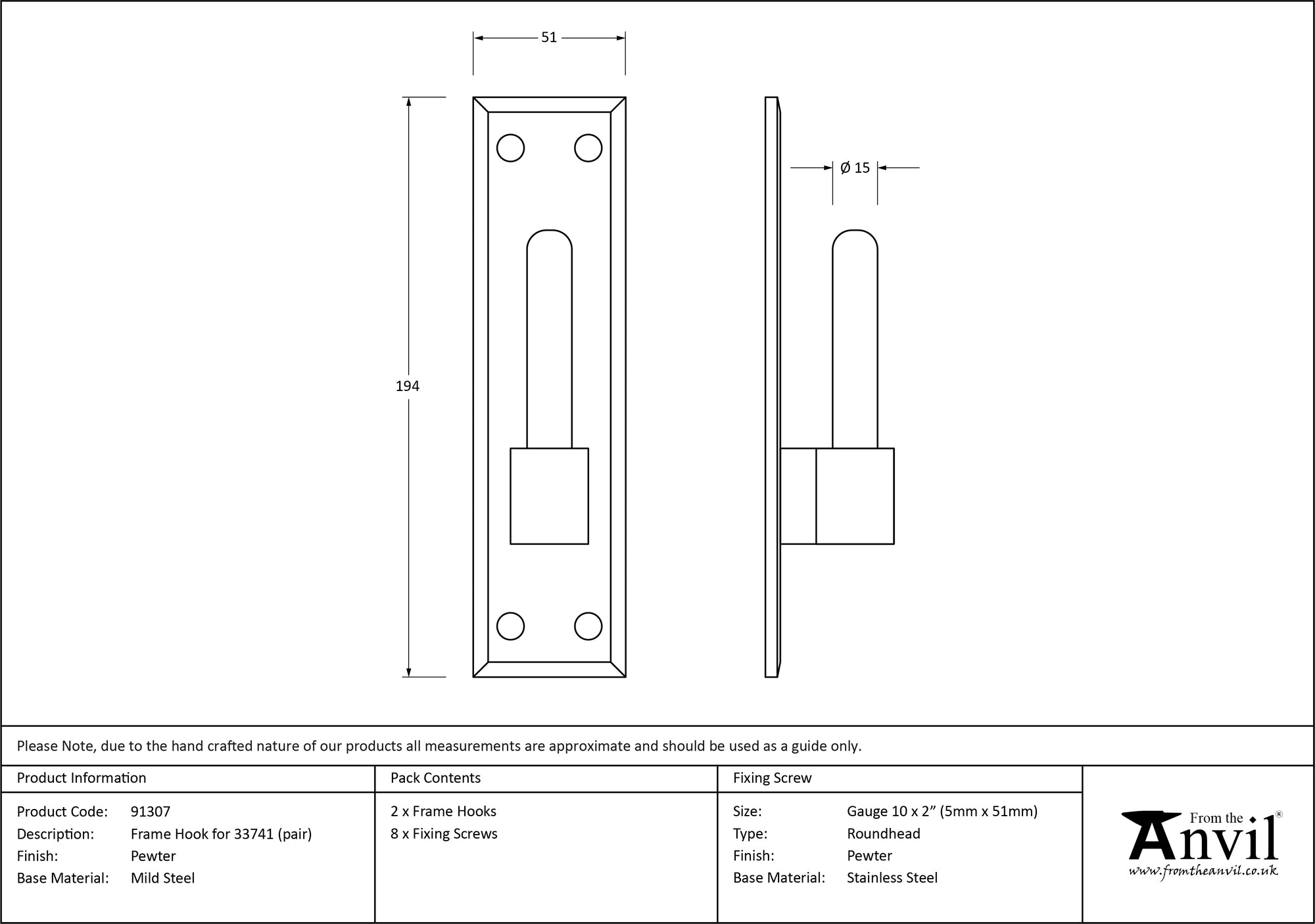 Pewter Frame Hook for 33741 (pair)