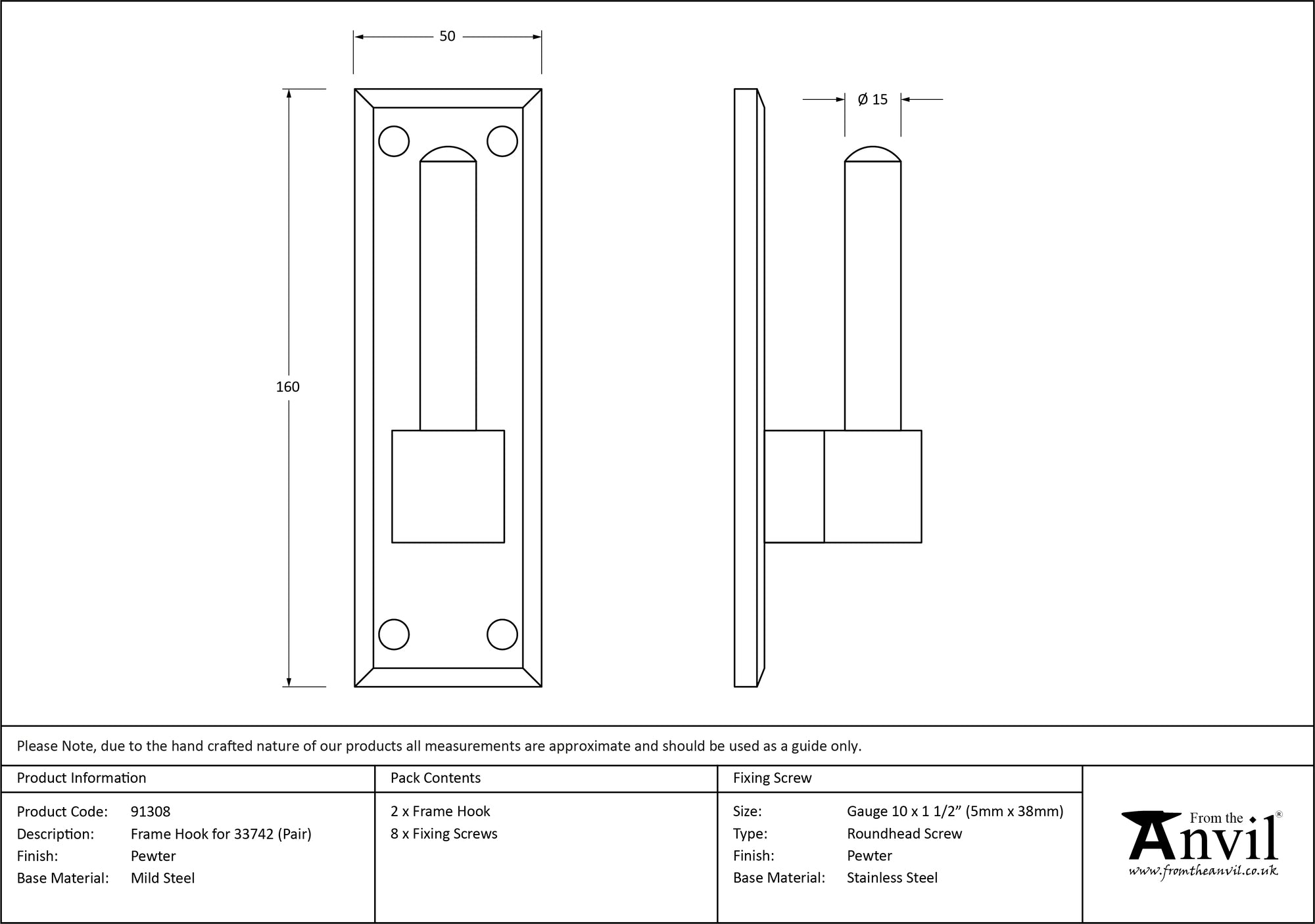 Pewter Frame Hook for 33742 (pair)
