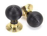 Ebony & Polished Brass Beehive Mortice/Rim Knob Set