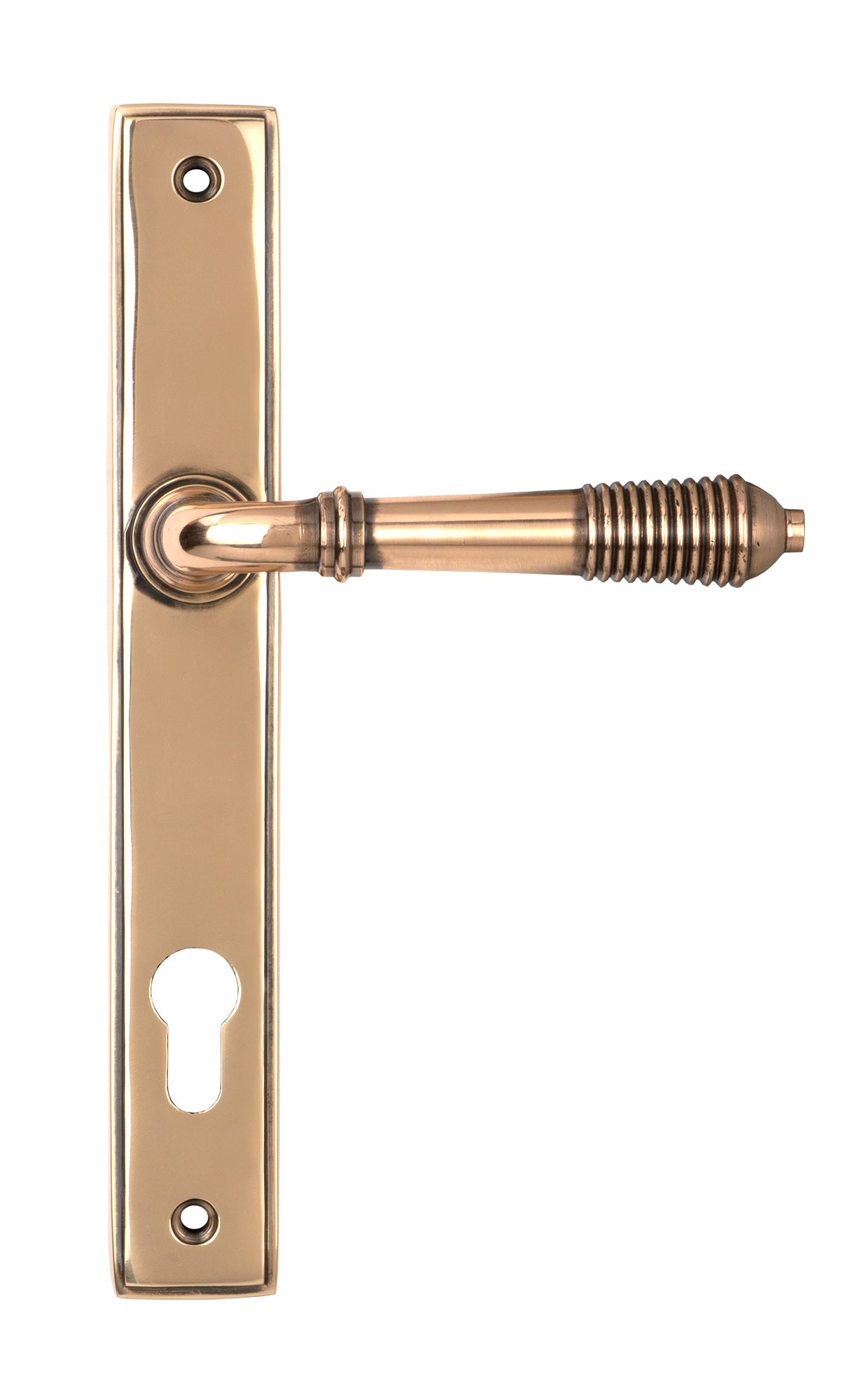 Polished Bronze Reeded Slimline Lever Espag. Lock Set