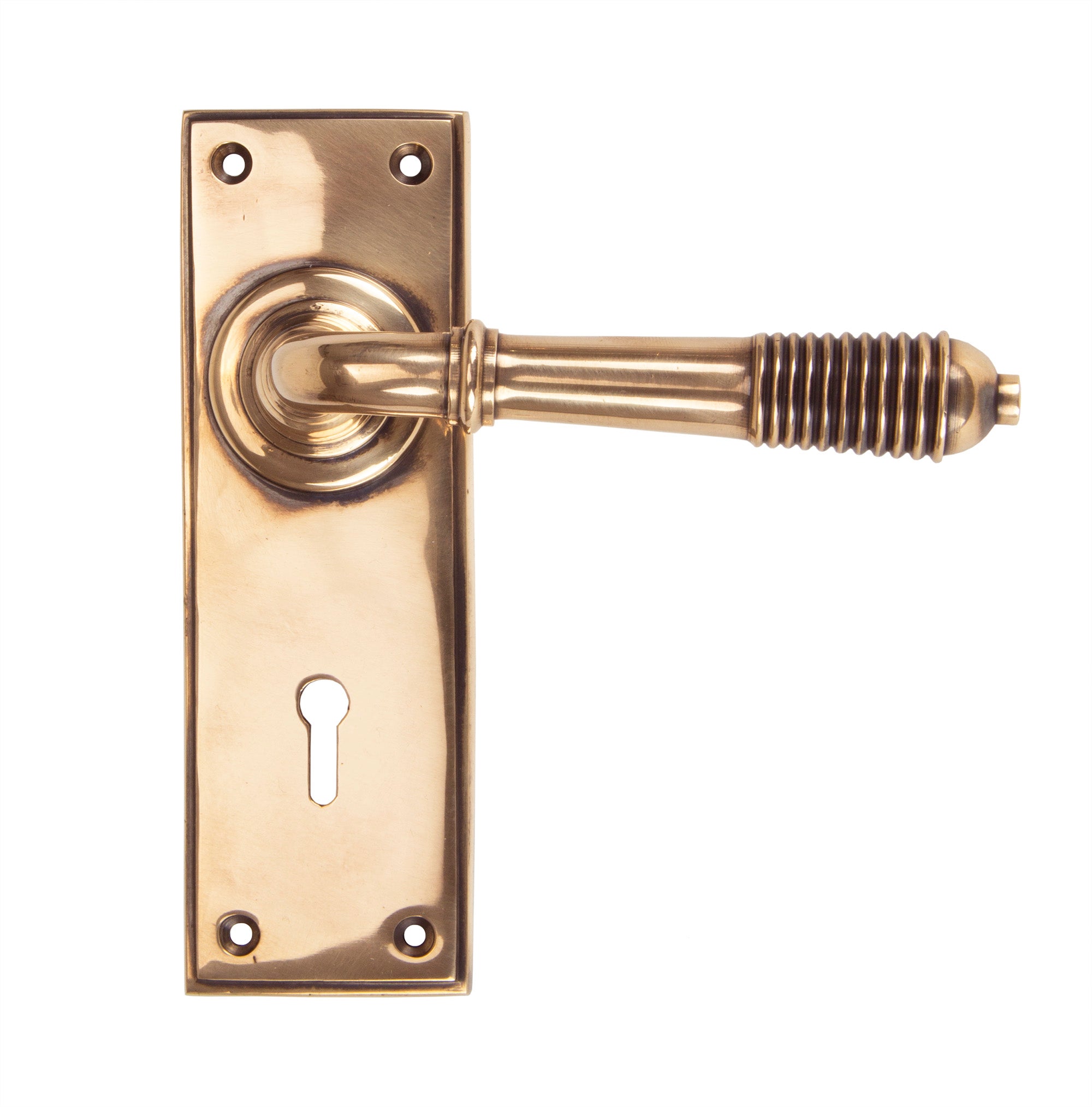 Polished Bronze Reeded Lever Lock Set