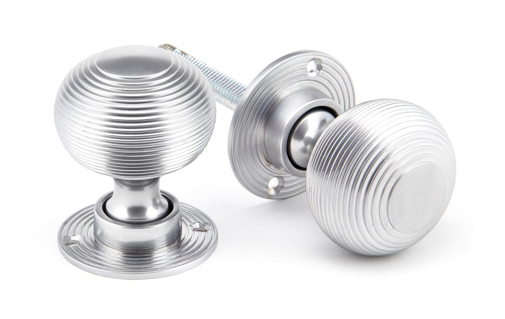 Satin Chrome Heavy Beehive Mortice/Rim Knob Set