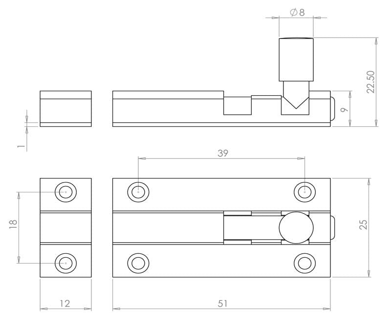 Aluminium Straight Barrel Door Bolts Sold in Boxes of 10