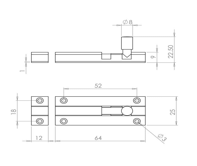 Aluminium Straight Barrel Door Bolts Sold in Boxes of 10