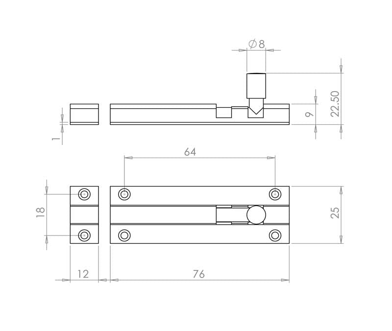 Aluminium Straight Barrel Door Bolts Sold in Boxes of 10