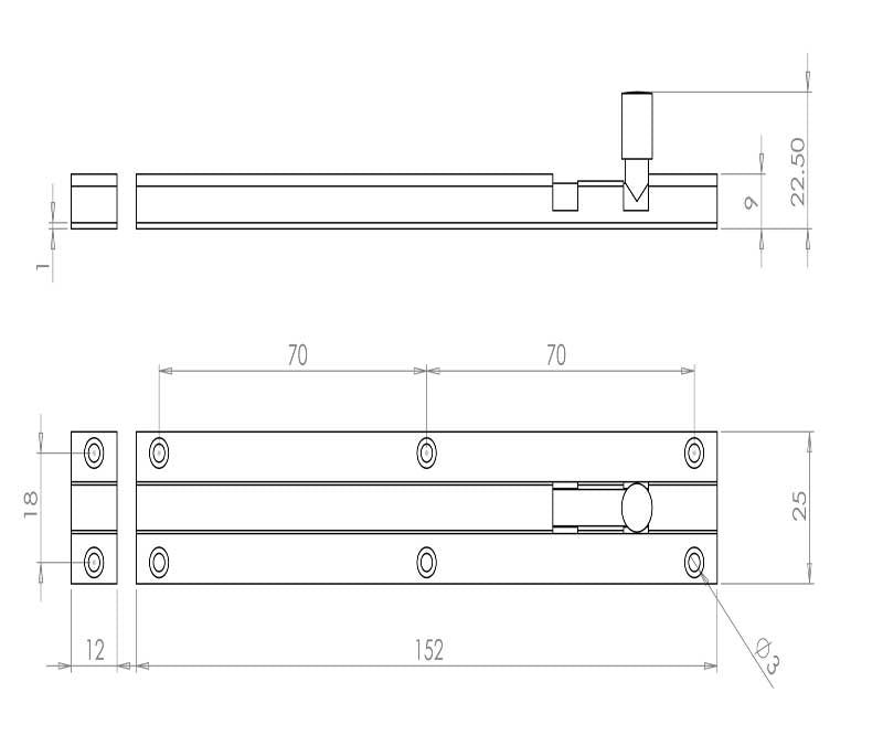 Aluminium Straight Barrel Door Bolts Sold in Boxes of 10