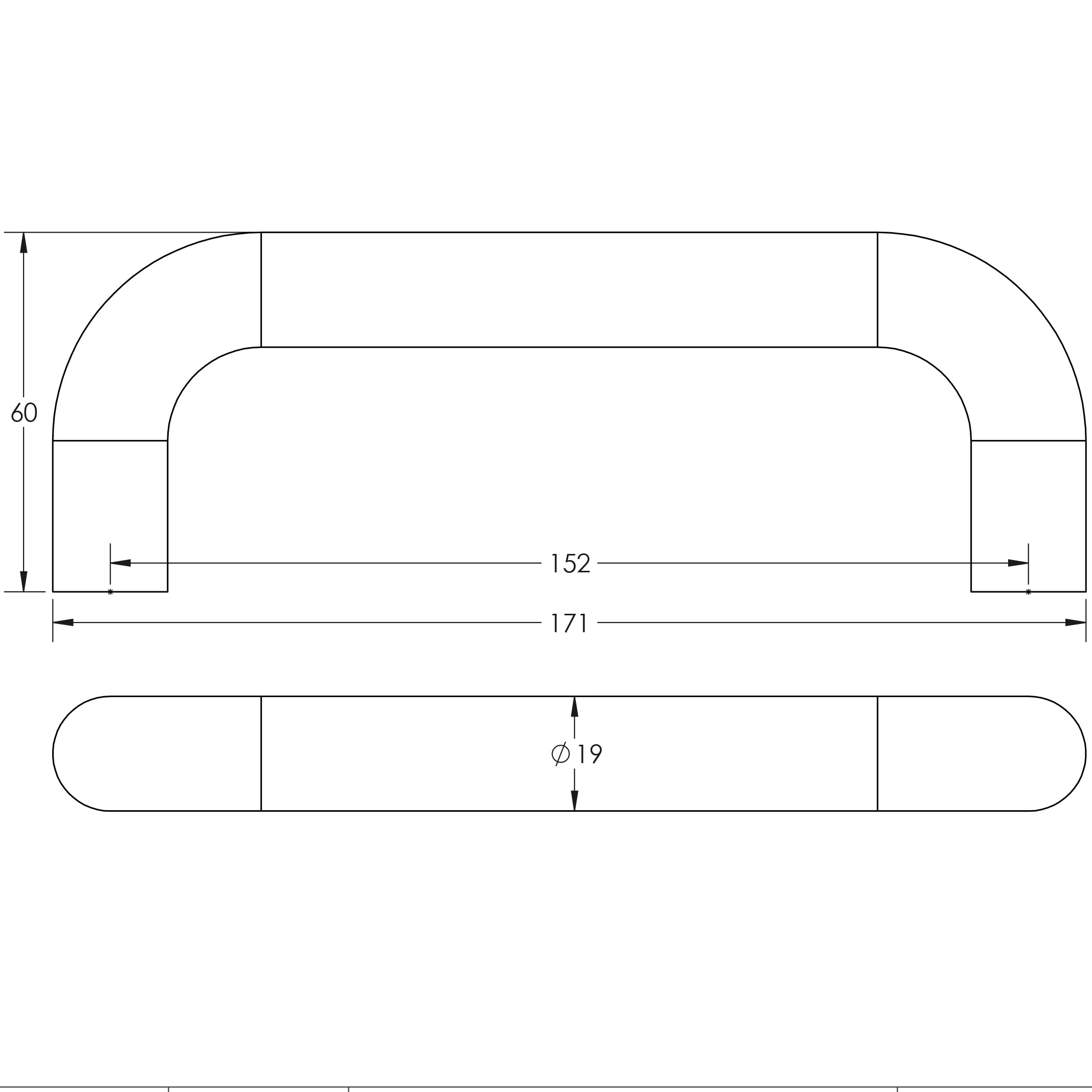 Aluminium 19mm D Shape Pull Handle Bolt Through Fixing SAA Finish