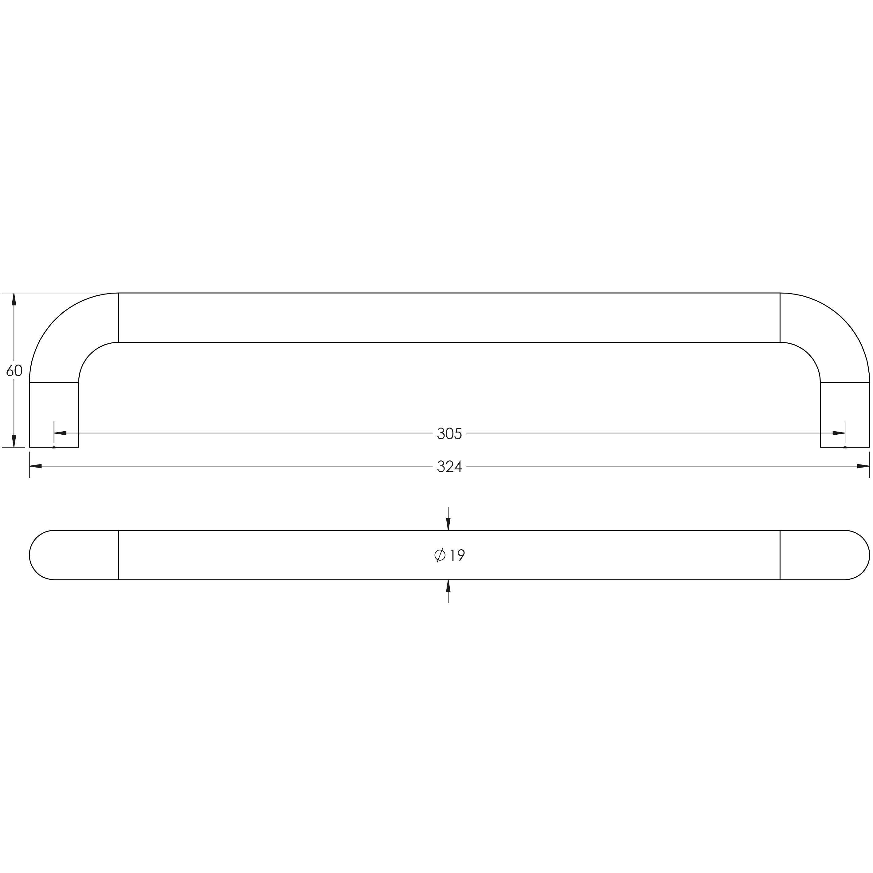 Aluminium 19mm D Shape Pull Handle Bolt Through Fixing SAA Finish