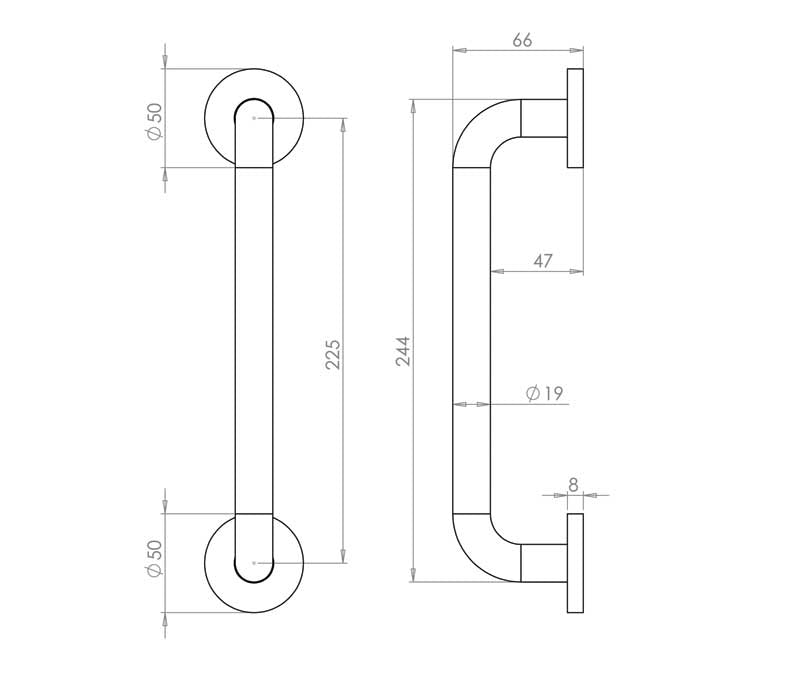 Aluminium 19mm D Shape Pull handle Rose Fixing SAA Finish