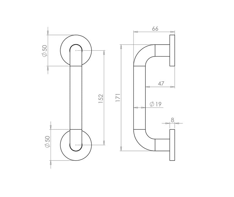 Aluminium 19mm D Shape Pull handle Rose Fixing SAA Finish