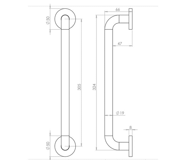 Aluminium 19mm D Shape Pull handle Rose Fixing SAA Finish