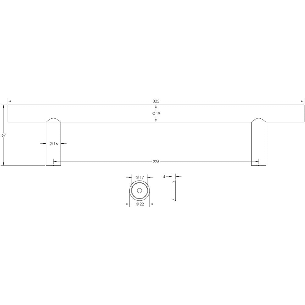 Stainless Steel 19mm Guardsman Pull Handles B/T Fixing