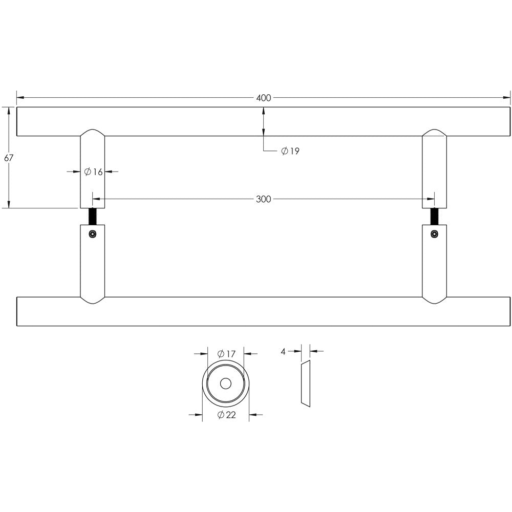 Stainless Steel 19mm Guardsman Pull Handles B2B Fixing
