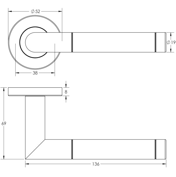 Cambrio Door Handle on Rose Grade 304 Satin & Polished Stainless Steel