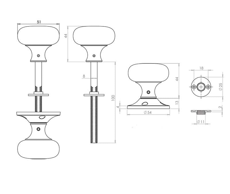 Jedo Mushroom Rim Door Knobs 50mm