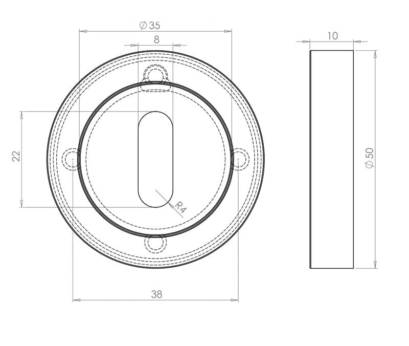Jedo Dual Standard Keyway Escutcheons on 50mm Round Rose