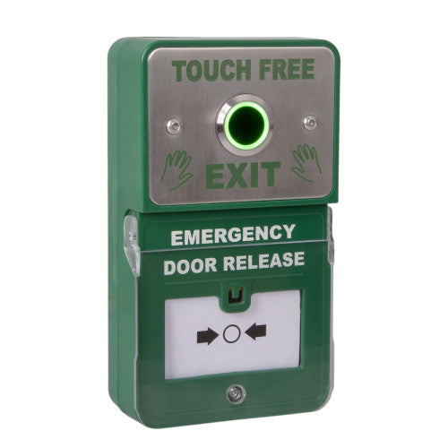 Dual Unit - Combined Emergency Door Release and Stainless Steel "Touch Free Exit" Button