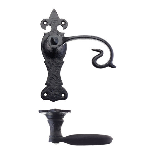 Scroll Lever on Fleur De Lys Backplate - 6" - Latch