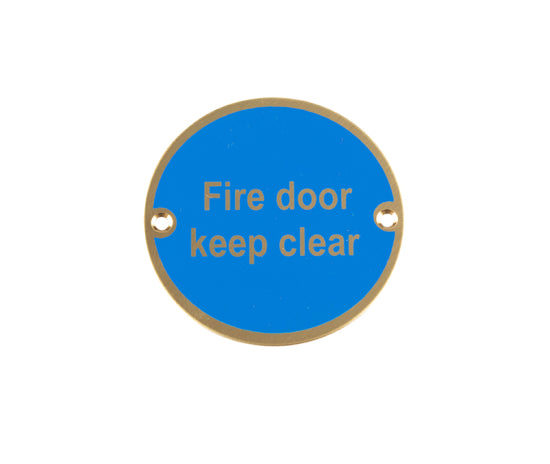 Stainless Steel Fire Door Keep Clear 75mm Polished Brass
