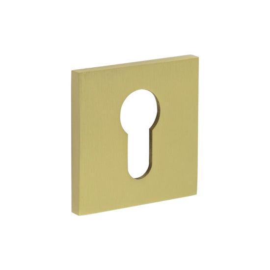 CR-U10 Satin Brass Euro Keyway Square Rose Escutcheon