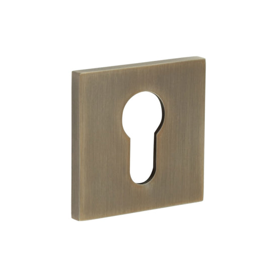 CR-U10 Antique Brass Euro Keyway Square Rose Escutcheon