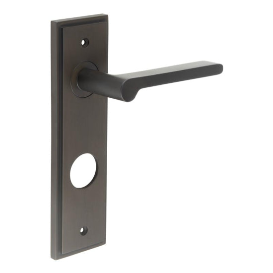 Fitzrovia Door Handle Din Bathroom Backplate Dark Bronze