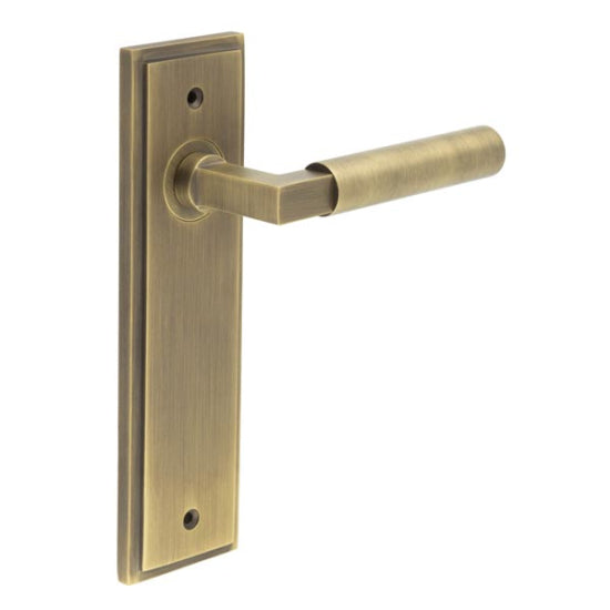 Westminster Door Handle Latch Backplate Antique Brass