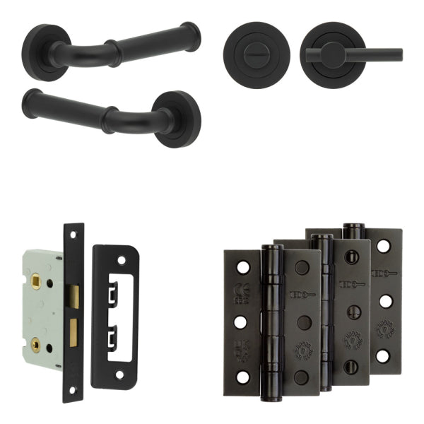 Complete Classic Door Handle Pack - Bathroom - Black