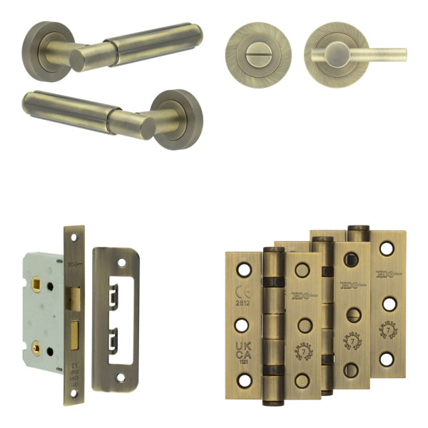 Complete Bloom Door Handle Pack - Bathroom - Antique Brass