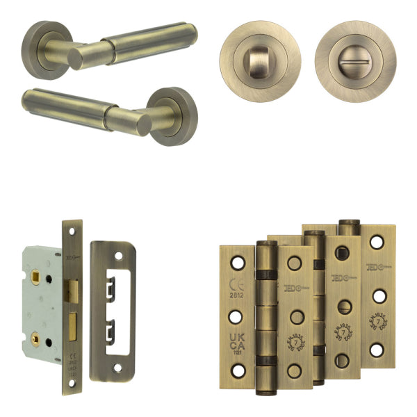 Complete Bloom Door Handle Pack - Bathroom - Antique Brass