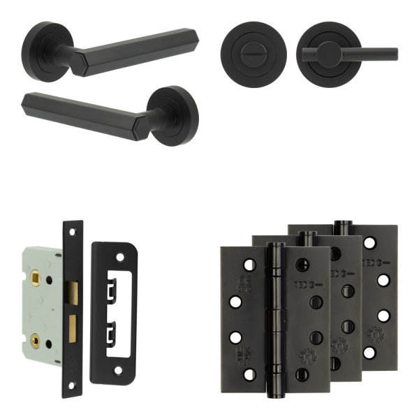 Complete Hex Door Handle Pack - Bathroom - Black
