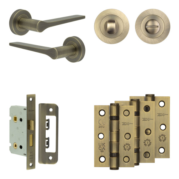 Complete Gio Door Handle Pack - Bathroom - Antique Brass