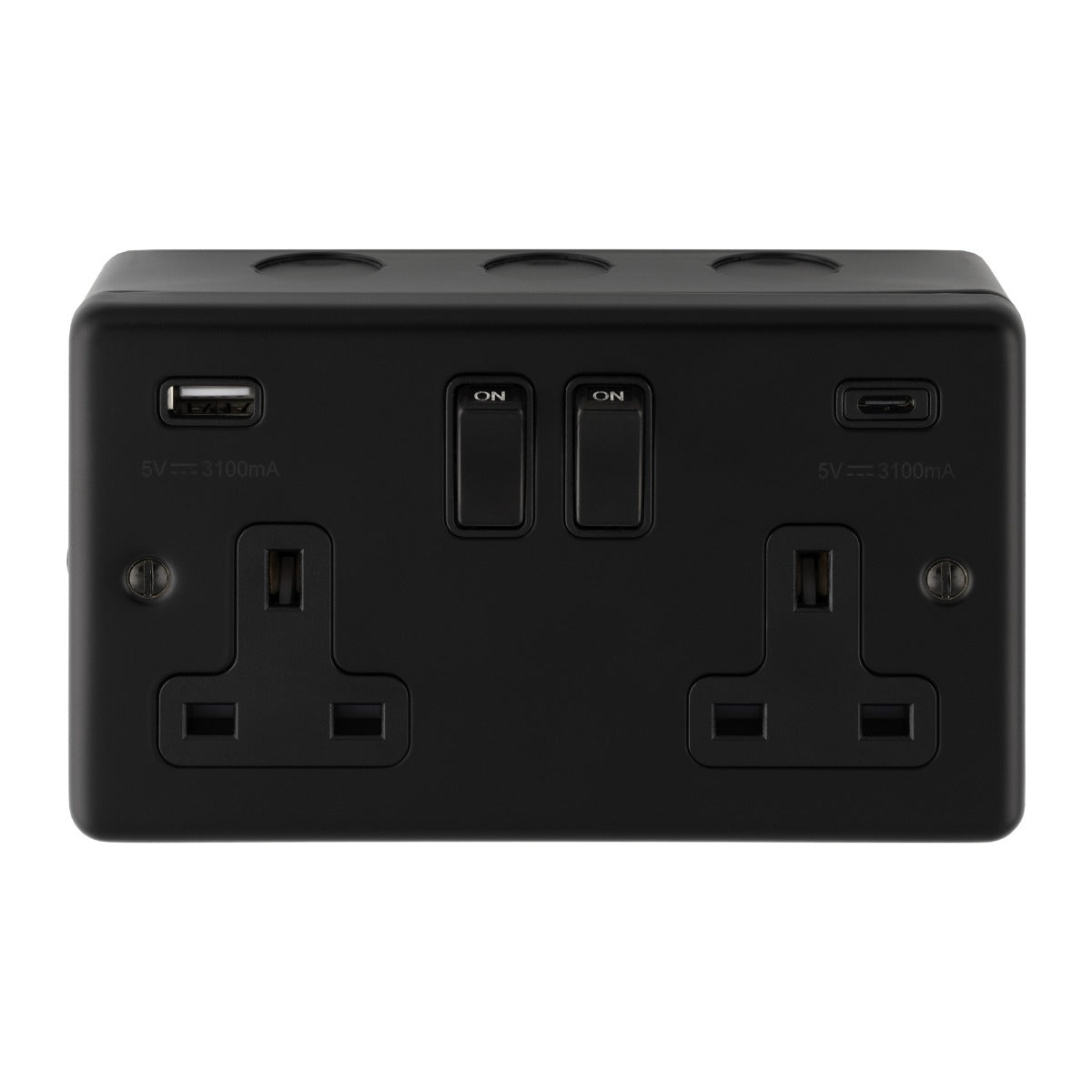 Metal Clad 2 Gang 13Amp (+3.1A) USB C&A Switched Socket