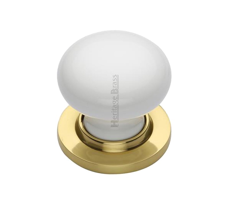 Heritage Brass White Porcelain Mortice Door Knobs, Polished Brass Rose (sold In Pairs)