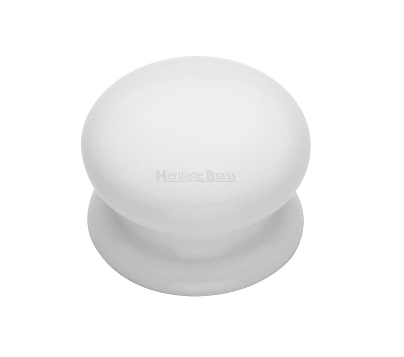 Heritage Brass Porcelain Cupboard Knobs (32mm Or 38mm), Plain White