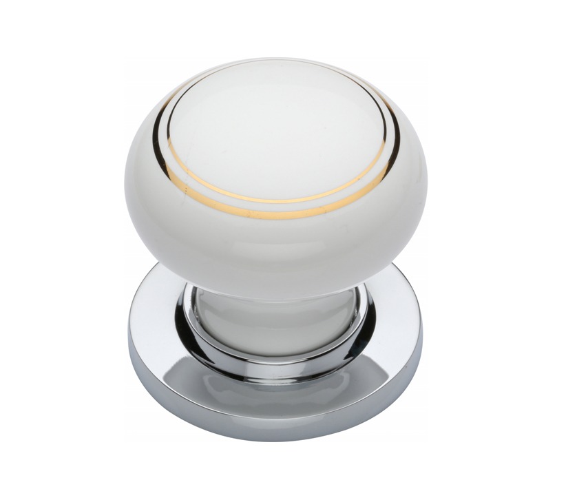 Heritage Brass Gold Line White Porcelain Mortice Door Knobs, Polished Chrome Rose (sold In Pairs)