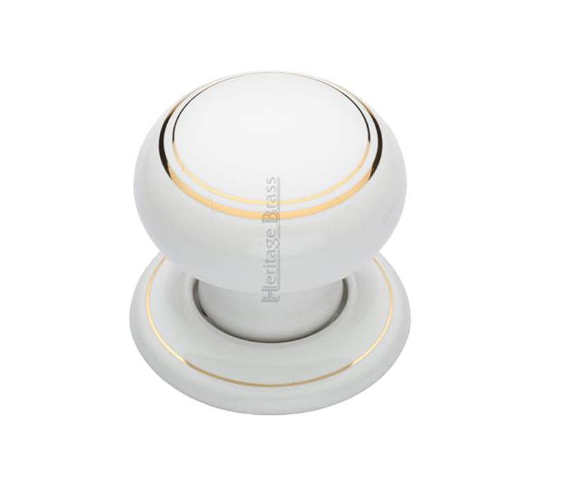 Heritage Brass Gold Line White Porcelain Mortice Door Knobs, Porcelain Rose (sold In Pairs)