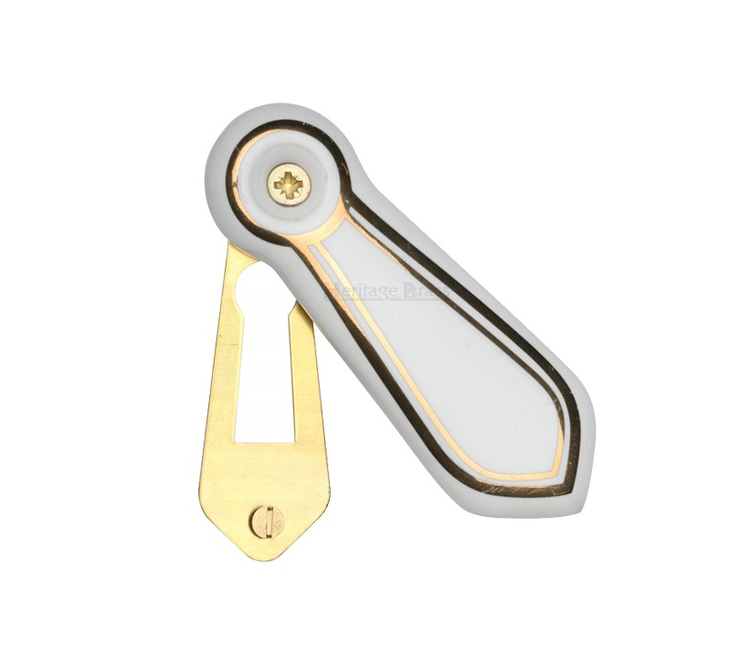 Heritage Brass Oval Covered Standard Key Escutcheon, White & Gold Line Porcelain