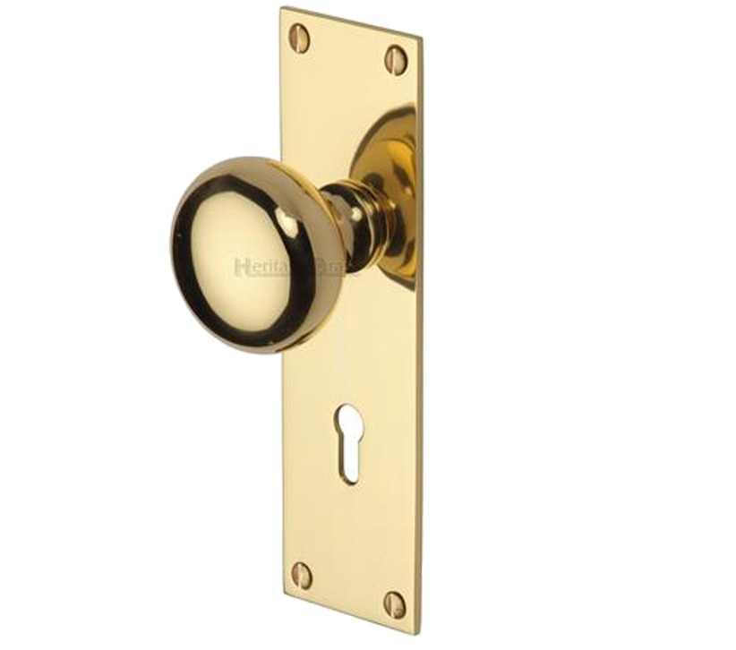Heritage Brass Balmoral Low Profile Door Knobs On Backplate, Polished Brass (sold In Pairs)