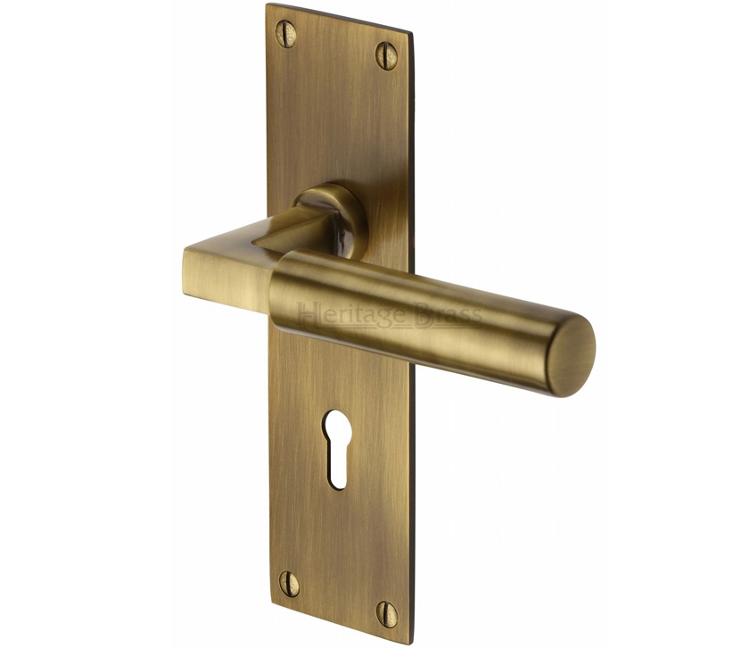 Heritage Brass Bauhaus Low Profile Door Handles On Backplate, Antique Brass –   (sold In Pairs)