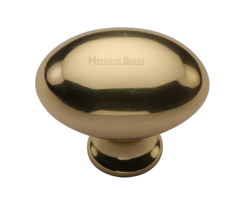 Heritage Brass Oval Design Cabinet Knob (32mm Or 38mm), Polished Brass