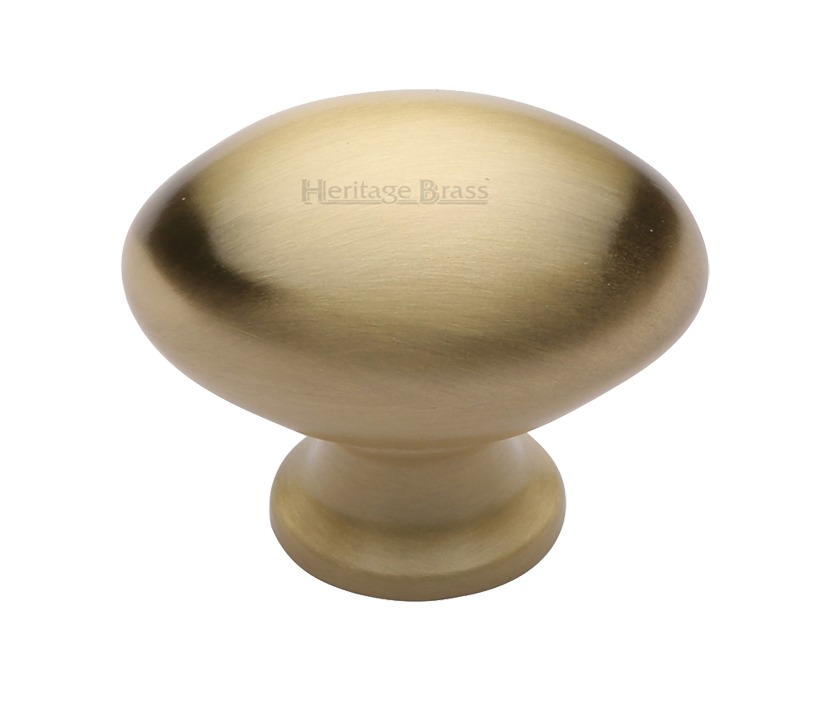 Heritage Brass Oval Design Cabinet Knob (32mm Or 38mm), Satin Brass