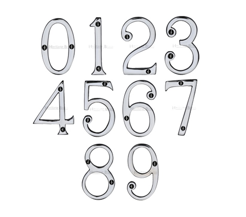Heritage Brass 0-9 Screw Fix Numerals (76mm – 3″), Polished Chrome