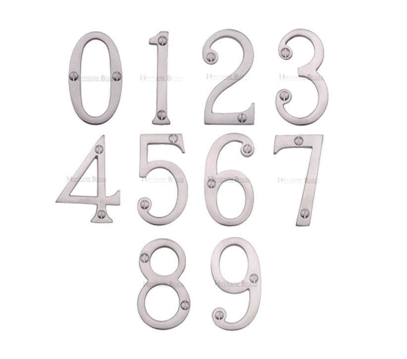 Heritage Brass 0-9 Screw Fix Numerals (76mm – 3″), Satin Chrome