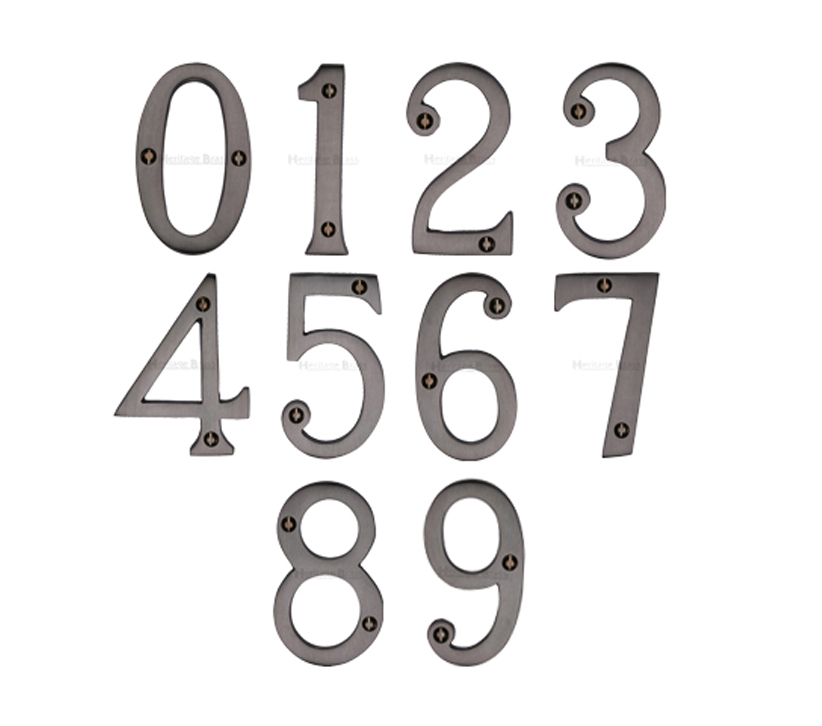 Heritage Brass 0-9 Screw Fix Numerals (76mm – 3″), Antique Brass