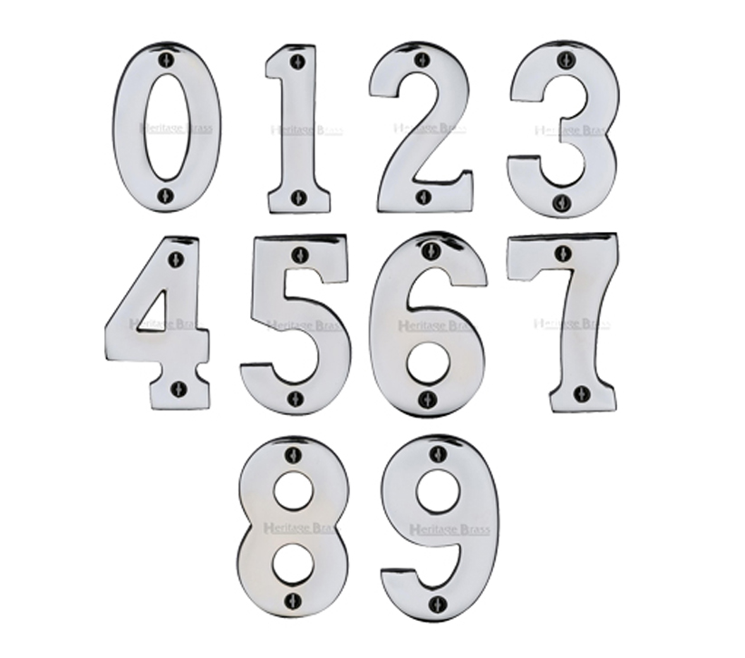 Heritage Brass 0-9 Screw Fix Numerals (76mm – 3″), Polished Chrome