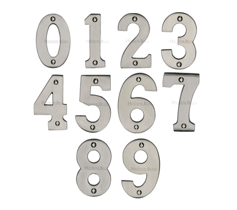 Heritage Brass 0-9 Screw Fix Numerals (76mm – 3″), Satin Nickel