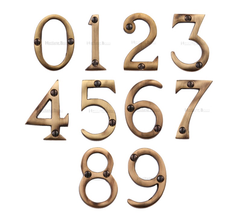 Heritage Brass 0-9 Screw Fixing Numerals (51mm – 2″), Antique Brass